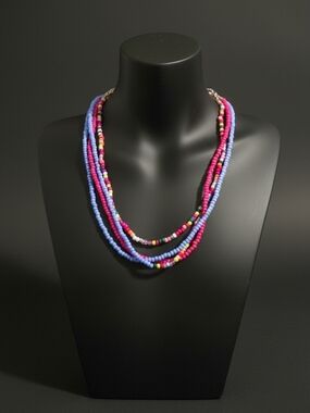 Colorful Multi-Strand Beaded Necklace in Pink and Blue